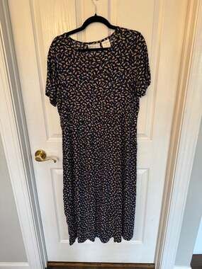 Vintage Erika Studio Navy Floral Rayon Button-Down Maxi Dress Size Large